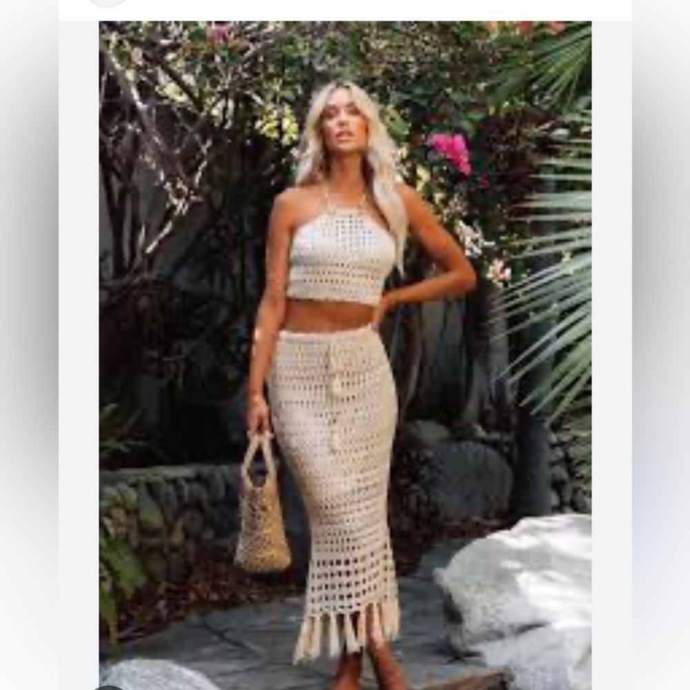 Crochet Two-Piece Set in Cream